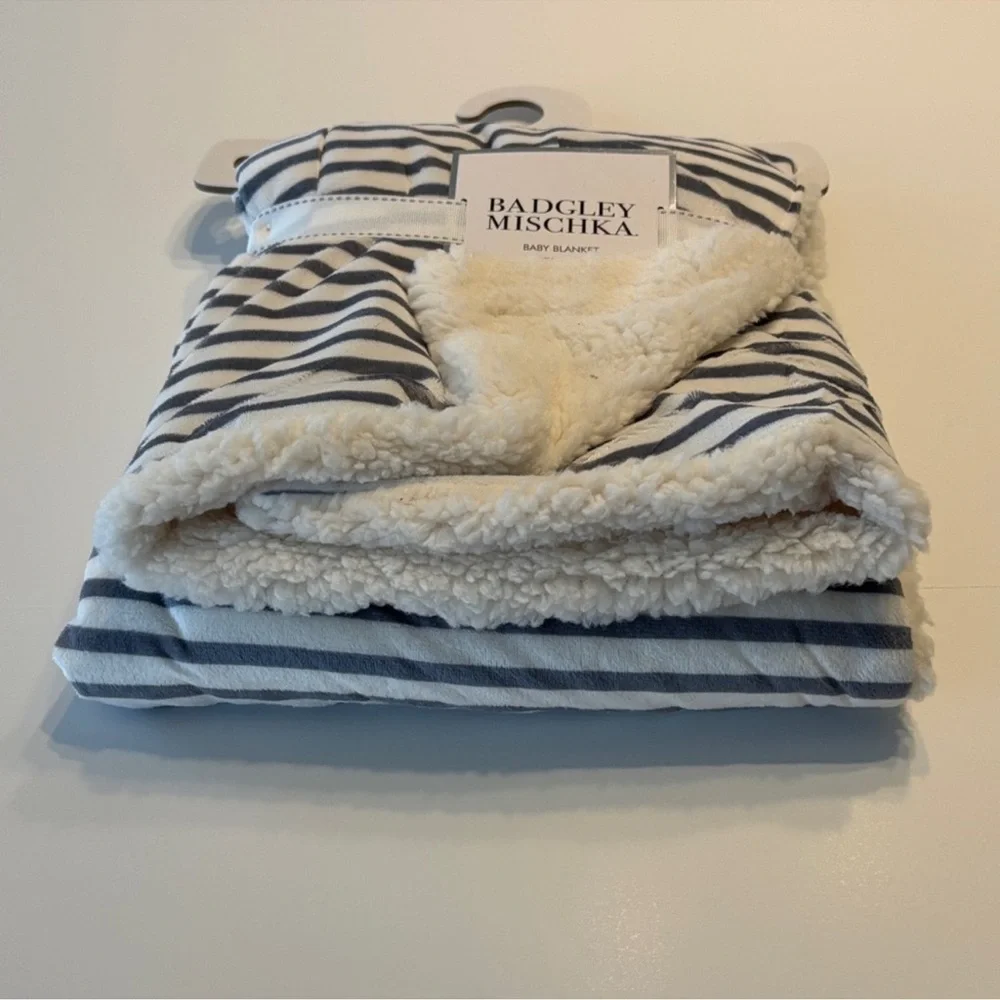 Badgley Mischka Baby Blanket Gray and White Striped 30